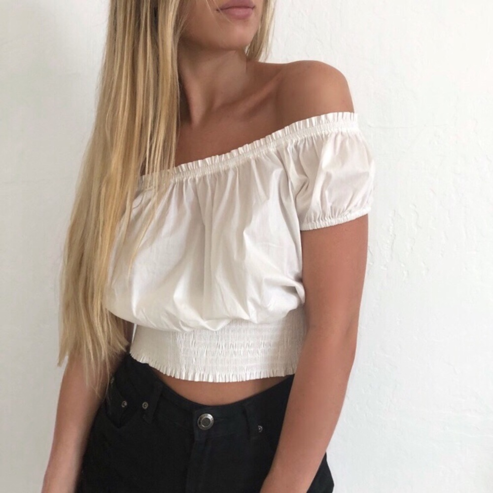 Tea & Cup Off-The-Shoulder Crop Top